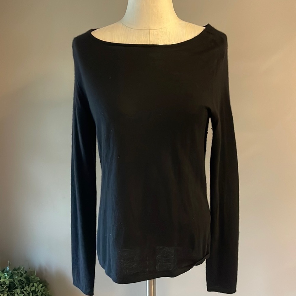 Garfield & Marks women’s 100% cashmere sweater cowl drape open back black L